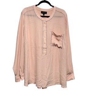 Lane Bryant Solid Blush Pink Round Neck Long-Sleeve Blouse 26/28
